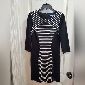 Antonio Melani Black Dress With Black and White Striped Detail, Size 4
